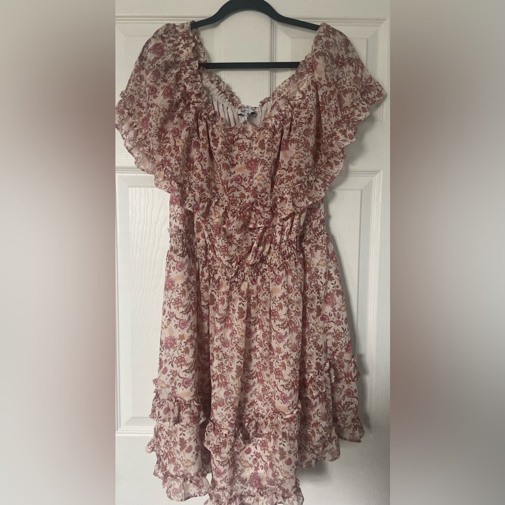 Jessica Simpson Floral Ruffle Dress - Pink and Cream